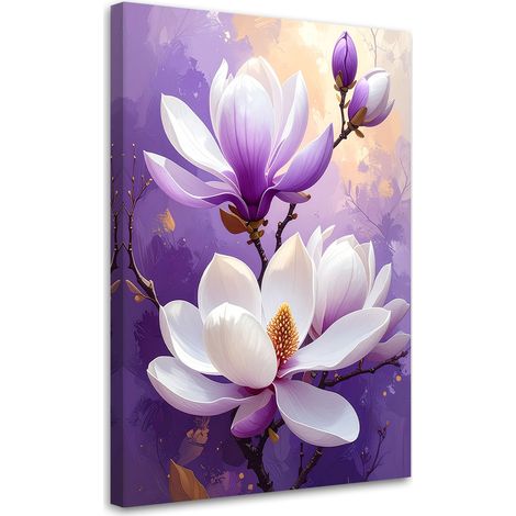 Impresión de Imagen Magnolias blancas y moradas sobre fondo lavanda 20x30 (1/5)