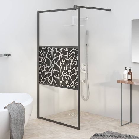 Paroi de douche pour douche à l'italienne 100 x 195 cm en verre trempé de sécurité, motif pierre noir (1/5)