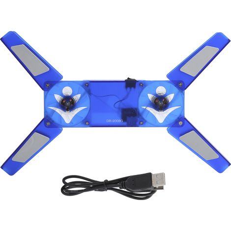 Support pour ordinateur portable rafraîchissant pliable, ventilateurs doubles USB avec lumière LED bleue transparente DR‑2008G (1/5)