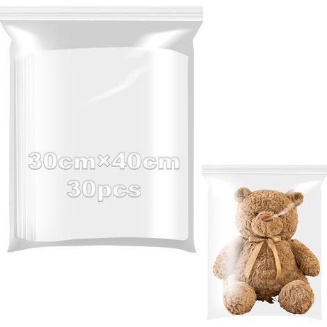 Plastic Zip Bag 30 x 40 cm Resealable Plastic Bags 30 Pieces Transparent Zip Plastic Bag Packaging Bag Perfect for Storing Clothes, Jewellery and Office Supplies in the Kitchen (1/5)