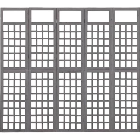 Paravent Cloison de séparation à 5 panneaux, Pour Jardin, Balcon, Terrasse Bois de pin Gris 201,5x180cm OIB3362E (1/5)