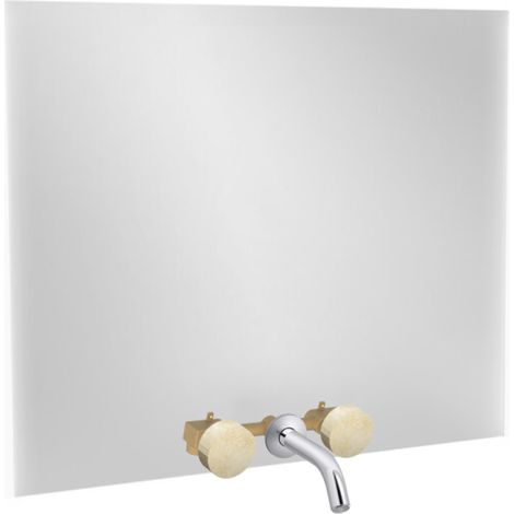 Miroir 3 trous 100 cm + mélangeur lavabo encastré 3 trous JACOB DELAFON Grands Boulevards marbré travertin sable et chromé