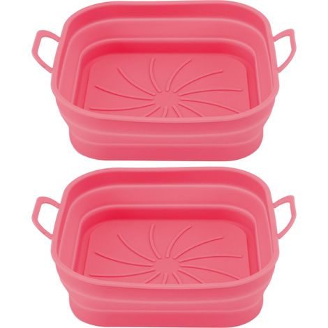 Set di 2 cestelli in silicone per friggitrice ad aria, rossi, resistenti al calore fino a 220 °C, lavabili in lavastoviglie, antiaderenti. (1/5)