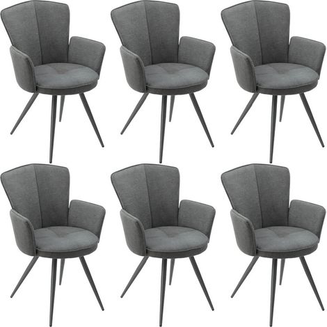 MALO - Lot de 6 Fauteuils Matelassés Gris Piètement Mat (1/2)