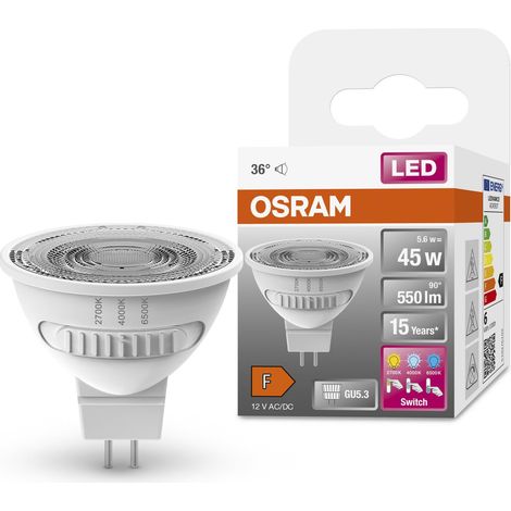 LED Spot MR16 45 avec trois couleurs claires, Gu53, 5,6W, 550LM, 2700K - 6500K, blanc chaud, froid et lumière du jour, changement de température de couleur, durée de vie à long terme (1/3)