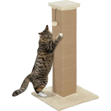 81 cm hoher, vertikaler Kratzbaum für Katzen, mit Juteseil, Hängeball und weichem Plüschbezug – Beige
