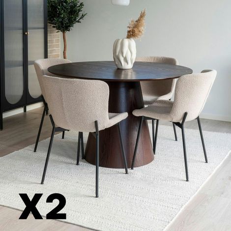 Chaise bouclette beige pieds noirs montants (lot de 2) SAVONE (1/5)