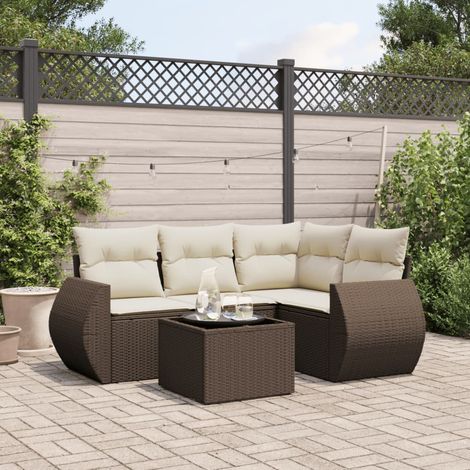 Salon de jardin 5 pièces en résine tressée marron avec rangement et coussins, 45.6kg - PANGIVO (1/3)
