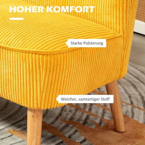Canapé 2 places design scandinave, cadre en bois massif, charge max 150 kg, dimensions 117x56,5x77 cm, jaune (1/4)