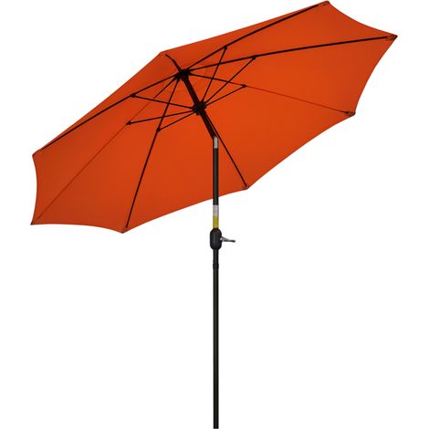Outsunny 2.6M Patio Parasol Sun Umbrella, Tilt Shade Shelter Canopy with Crank 8 Ribs Aluminium Frame, Orange