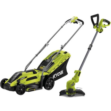 Ryobi – Pack tondeuse électrique 1300W 33cm – Coupe bordures 500W – Poignée ergonomique ajustable – Mulching et bac de ramassage 35L