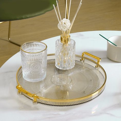 Plateau de salle de bain rond haut de gamme, idéal pour Instagram, plateau à thé, plateau petit-déjeuner, plateau à bonbons haut de gamme minimaliste nordique, or ambré (1/5)