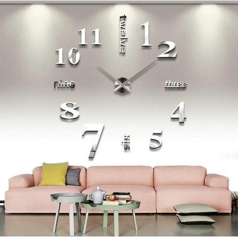 Horloge Murale Muette, Pendule Murale de Mode Moderne Horloge Murale sans Cadre 3D DIY Miroir Autocollant Bureau Hôtel Décoration de La Maison DIY Horloge Murale