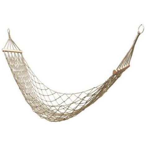 Hamac en Corde de Coton, Filet ¨¤ Suspendre, hamac pour int¨Rieur ou ext¨Rieur, hamac Simple avec Baton en Bois, terrasse, Plage, Camping - Blanc-- (1/5)
