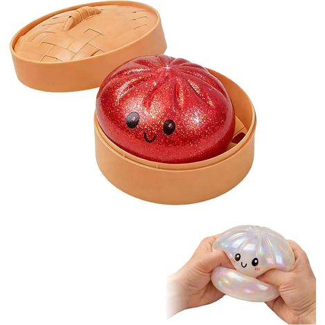 Dumpling Squishy Glitzer Baozi, Jouet à Rebond Lent, Accessoire Fidget sensoriel, soulagement du Stress Adulte, Jeu ludique pour Enfants, décoration de Bureau Tendance (Rouge) (1/5)