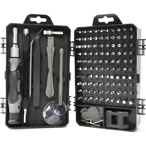 Jeu de tournevis magnétiques de précision 115 en 1 pour téléphones portables, ordinateurs portables et ordinateurs, gris