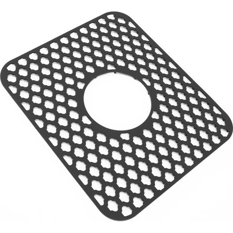Tapis de protection d'évier en silicone antidérapant et résistant à la chaleur, pour fond d'évier à bonde centrale, style ferme, en acier inoxydable ou en porcelaine, noir. (1/5)