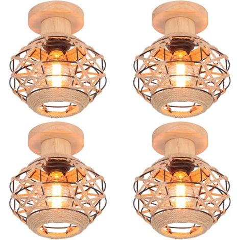 Plafonnier - - Vintage - Métal + Corde de chanvre - E27 - Max 60W (1/5)