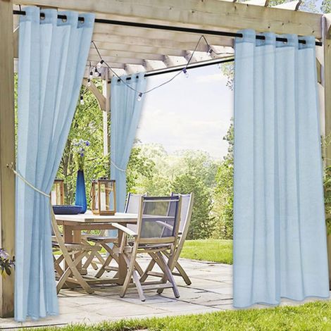 2 PCS Rideaux d'extérieur imperméables à œillets pour Salon,Chambre,Porche,pergola,cabane,130x245cm,bleu (1/5)