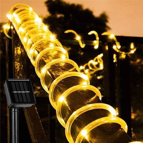 Guirlande lumineuse solaire LED - Étanche - 10 m - Avec 100 LED - Pour salle, mariage, fête, jardin, Noël, blanc chaud (1/5)
