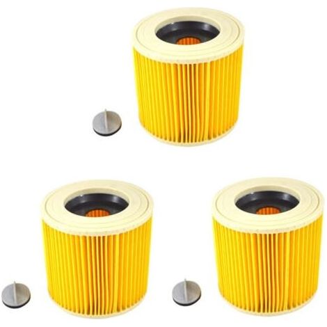 Lot de 3 filtres ronds pour aspirateur Karcher [WD3, WD2, WD1, MV3, MV2, A, K, KNT, NT, SE, VC] + 3 vis de fermeture pour personnes allergiques contre les poussières fines/odeurs [WD 3 (1/5)