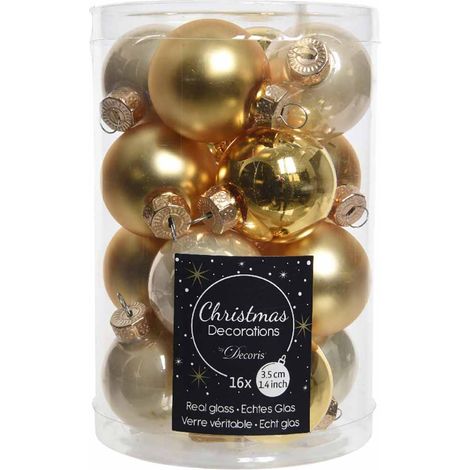 Set di 16 palline di Natale, oro perlato, 3,5 cm, lucido opaco (1/2)