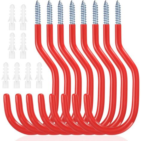 2-teiliges Fahrradhaken-Set, Wandfahrradhalterung, Aufbewahrungshaken, Wandfahrradhalter, Garagenhaken, Schraubhaken für Garagendecke, Fahrräder, Elektrowerkzeuge, Gartenschläuche (Rot) (1/5)