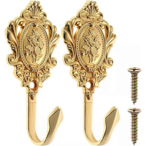 Lot de 2 crochets pour rideaux, crochets muraux vintage en alliage de zinc avec rose sculptée, pour chapeaux/vêtements, installation facile (1/5)
