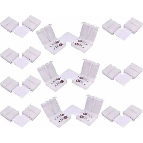 10pcs Connecteur LED Strip à 2 Broches Forme de L Connecteur d'angle à Ruban LED Connecteur Rapide à Angle Droit pour 10mm de Large Couleur Unique Bande LED SMD 5050 5630, Soudage Gratuit [Classe éner (1/5)