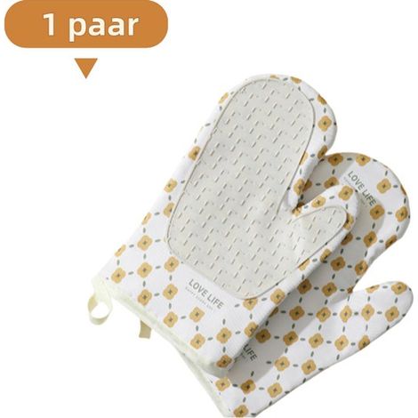 paire - Gants résistants à la chaleur - Antidérapants - Gants en bec de canard - Résistants aux hautes températures - Gants de four - Beige (1/5)