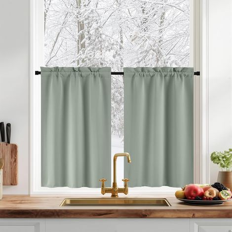 Rideaux Occultant Cuisine - Lot de 2 Rideau Vert Court 60x45cm (1/5)