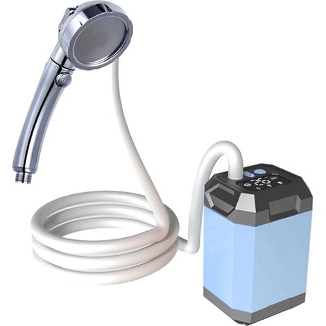 Douche de camping portable (9000 mAh, 3 modes, bleue) - Pompe de douche électrique rechargeable pour l'extérieur - Grande capacité - Idéale pour la randonnée et les voyages (1/4)