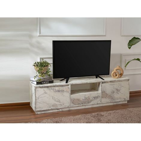 Dmora - Mobile porta TV Morrigan, Credenza da soggiorno, Armadio basso per TV, Base parete attrezzata, 160x30 h42 cm, Marmo (1/5)