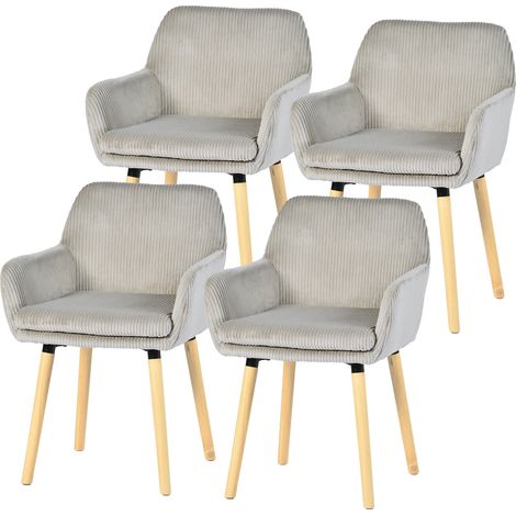 Lot de 4 chaises de salle à manger velours côtelé scandinave, ELIA