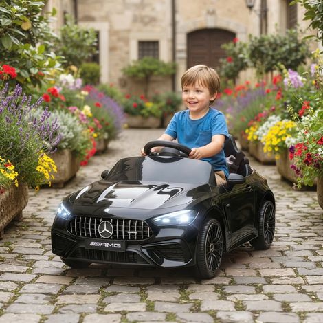 Voiture électrique pour enfants, design Mercedes, moteurs 12V, télécommande, lumières LED, musique, pour enfants de 3 à 6 ans, noir (1/5)