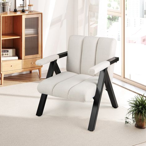 Chaise d'Accent Surdimensionnée Chaise de Lecture Confortable avec Cadre Métallique Dossier Inclinable et Accoudoirs Blanc (1/5)