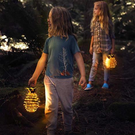 Lampe solaire ananas 24 LED 15,5 x 15,5 x 22 cm, lanterne en fer forgé, guirlande lumineuse LED en fil de cuivre, étanche, décoration de jardin suspendue, lot de 1 (1/5)
