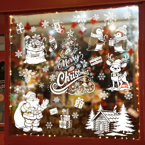 planches d'autocollants de Noël pour fenêtres - décorations double face avec Père Noël, rennes, sapin de Noël, pingouins et flocons de neige pour les fenêtres et les portes de la maison ou de la chamb (1/5)