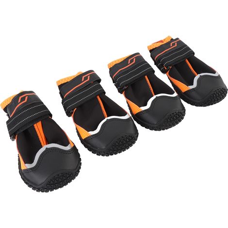 Lot de 4 bottes imperméables pour chien, antidérapantes, réglables et résistantes à l'abrasion, chaudes et chaudes pour l'hiver, pour grands chiens. Coloris noir et orange (velours d'hiver). Pointure (1/5)