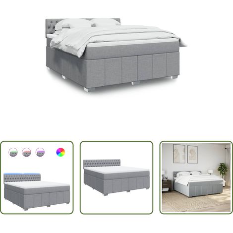 vidaXL Surmatelas -  Sommier à lattes de lit avec matelas Gris clair 180x200cm Tissu (1/5)
