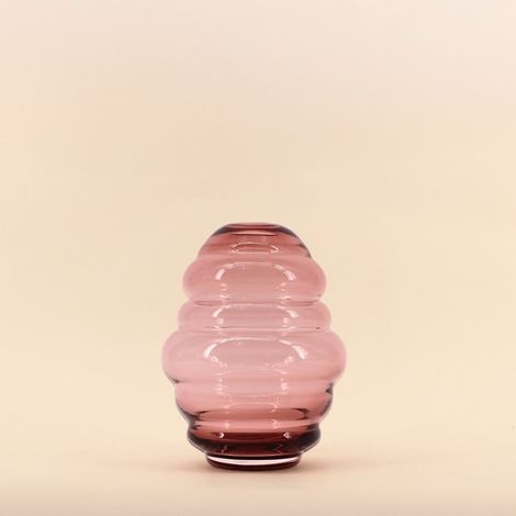 Vase anneaux en verre rose fait main, H21cm (1/4)