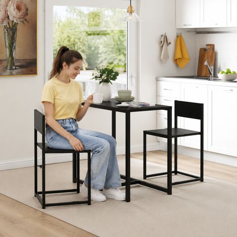 Ensemble table et chaises , table à manger 3 pièces avec 2 chaises encastrables, pour cuisine salon maison, noir (1/5)