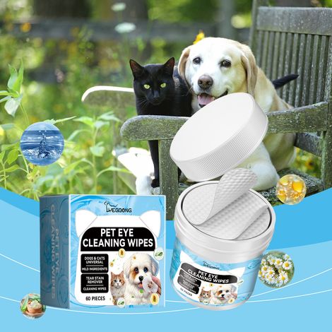Lingettes nettoyantes pour les yeux des animaux - Lingettes douces pour chats et chiens, éliminant les sécrétions oculaires et les traces de larmes - 60 lingettes (1/5)