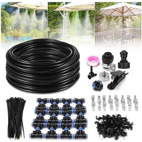 Sistema di nebulizzazione, 18 m / 59 ft Kit di sistemi di irrigazione a goccia, a goccia con 24 ugelli atomizzatori in ottone galvanizzato, set di sistema di irrigazione automatica per giardino, piant (1/5)