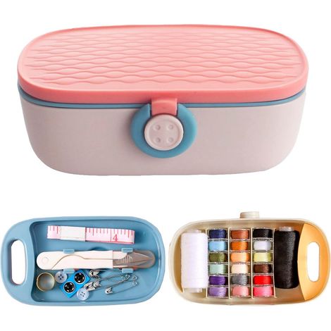 Boîte à couture portable - kit de couture pour adultes - boîte à couture en plastique avec aiguille et fil - fournitures et accessoires de couture (1/5)
