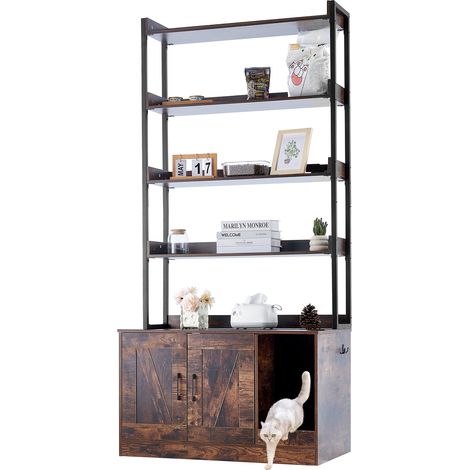 VEVOR Recinto per Lettiera per Gatti 850,1 x 490,2 x 1836,4 mm Mobiletto per Lettiera Nascosto 4 Ripiani Portaoggetti, Bagno per Gatti in Legno, Adatto alla Maggior Parte delle Lettiere, Marrone Scuro (1/5)