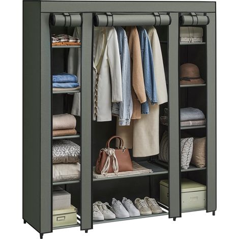 Songmics – Penderie en tissu avec housse – 45 x 150 x 175 cm – 12 compartiments – Cadre en métal – Vert olive – LSF003C02 (1/5)