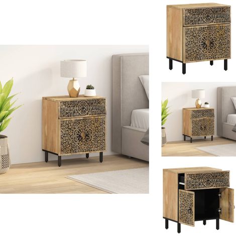 Table de chevet 50x33x60 cm bois de manguier massif - Meuble De Chambre - Table De Chevet - Table Nuit - Style Rétro - Bois Massif (1/5)
