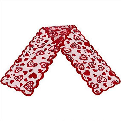 Dekorativer Tischläufer für den Valentinstag, 33 x 183 cm, aus roter Spitze. (1/5)