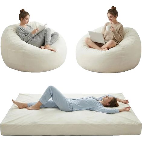 Bodenpouf, verwandelt sich in ein Bett, Mikrofaserkomfort, Weiß (1/2)